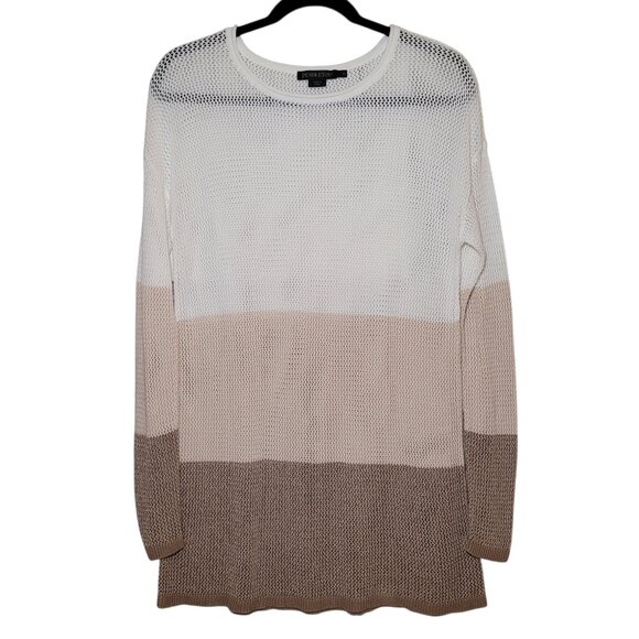 Pendleton Tops - Pendleton Colorblock Knit Sweater Beige White Brown Medium Coastal Boho